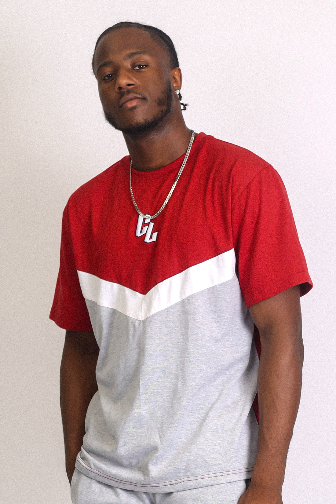 CL PANEL T-SHIRT - BURGUNDY/GREY