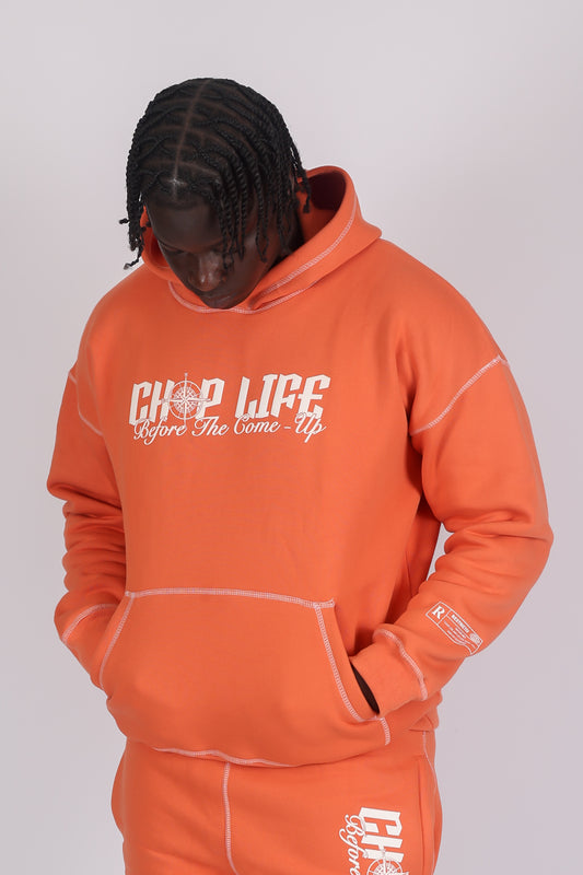 BEFORE THE COME-UP PUFF PRINT HOODIE - SALMON
