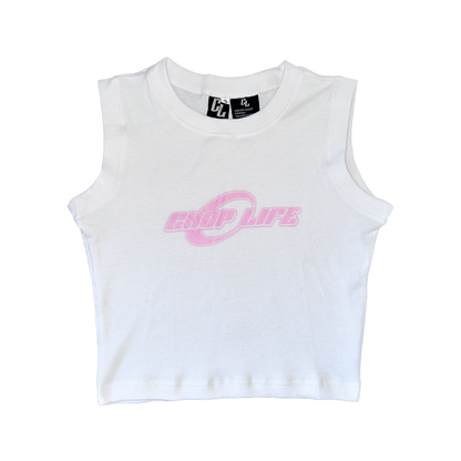 RACER CROP TANK TOP - WHITE/PINK