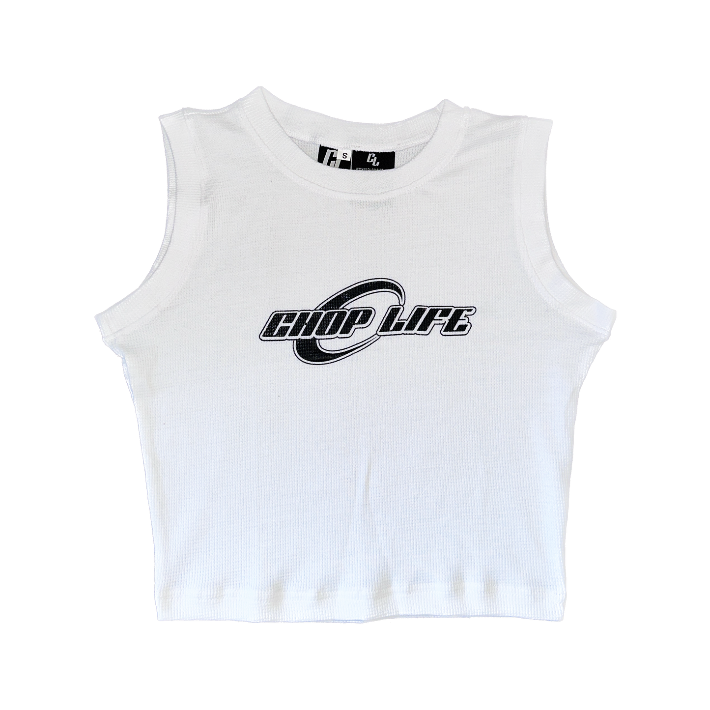 RACER CROP TANK TOP - WHITE/BLACK