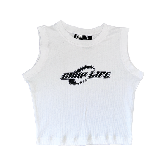 RACER CROP TANK TOP - WHITE/BLACK