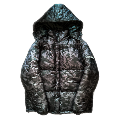 RACER HOODED PUFFER JACKET - CAMO BLACK